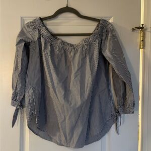 Abercrombie & Fitch Navy Striped Off the shoulder Blouse